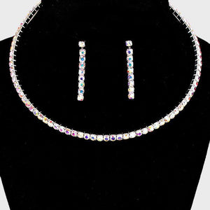 1 LINE SILVER AB RHINESTONE CHOKER NECKLACE SET ( 8516 ) - Ohmyjewelry.com