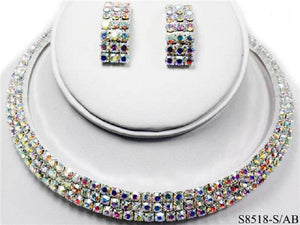 SILVER CHOKER SET WITH AB STONES ( 8518 ) - Ohmyjewelry.com