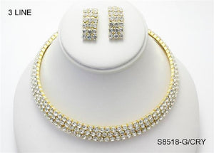 GOLD CHOKER SET WITH CLEAR STONES ( 8518 G)