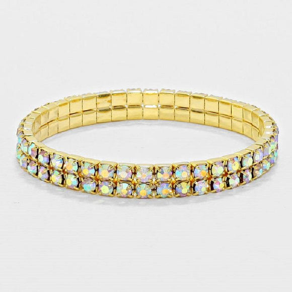 2 LINE GOLD STRETCH BRACELET WITH AB RHINESTONES ( 1054 GAB ) - Ohmyjewelry.com