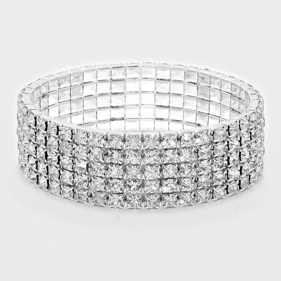 5 Line SILVER Clear Rhinestone Formal Stretch Bracelet ( 1056 SCL ) - Ohmyjewelry.com