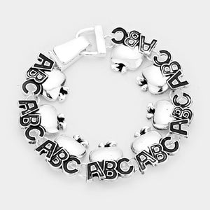 Silver ABC Apple Teacher Theme Magnetic Bracelet ( 0886 )