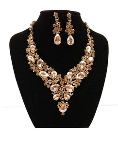 GOLD TOPAZ Rhinestone Necklace Set ( 0041 2LT ) - Ohmyjewelry.com