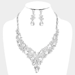 Clear Rhinestone with Silver Formal Necklace Set ( 0041 3C ) - Ohmyjewelry.com
