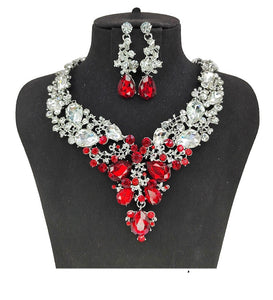 SILVER CLEAR RED Rhinestone Necklace Set ( 0058 3RDCL )