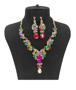 GOLD NECKLACE SET MULTI COLOR STONES ( 0060 2MT )