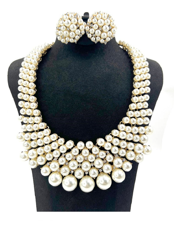 GOLD PEARL NECKLACE SET ( 0078 2CR )