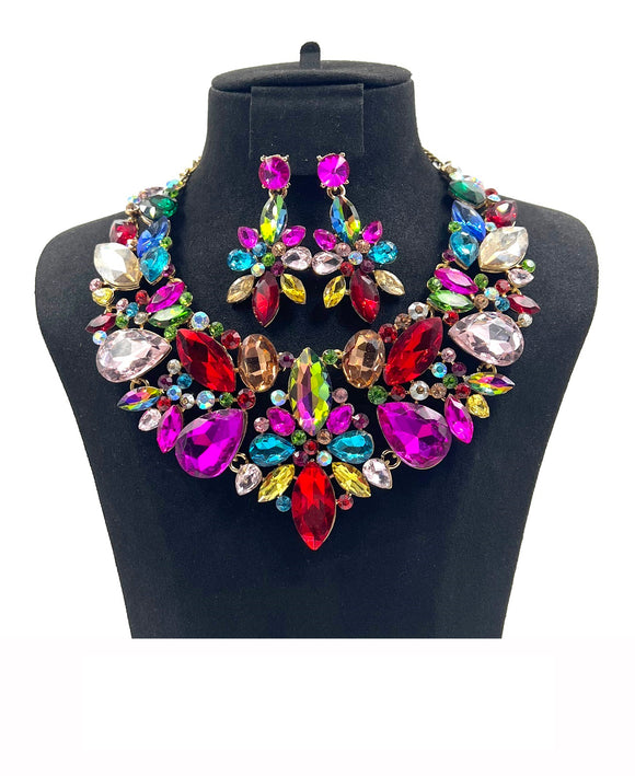 GOLD NECKLACE SET MULTI COLOR STONES ( 0082 2MT )