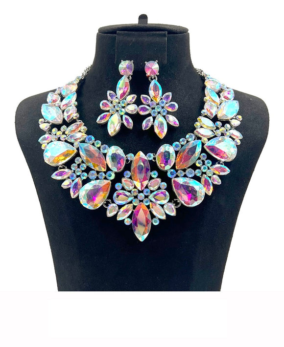 SILVER NECKLACE SET AB STONES ( 014270sab )