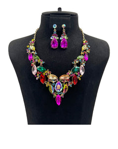 GOLD NECKLACE SET MULTI COLOR STONES ( 0084 2MT )