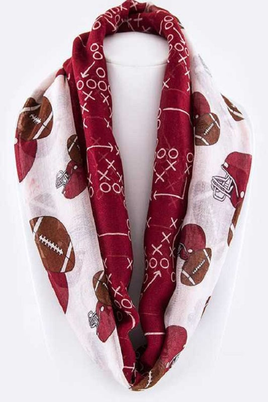 TEAM COLORS BURGUNDY & WHITE FOOTBALL GAME PLAY INFINITY SCARF ( 0061 )