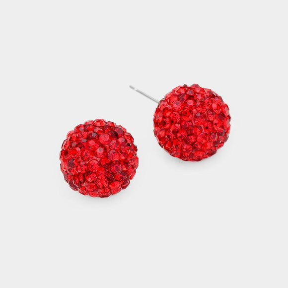 12MM RED RHINESTONE BALL STUD EARRINGS ( 03 14 ) - Ohmyjewelry.com