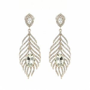 ROSE GOLD LEAF EARRINGS CLEAR STONES ( 1030 ) - Ohmyjewelry.com