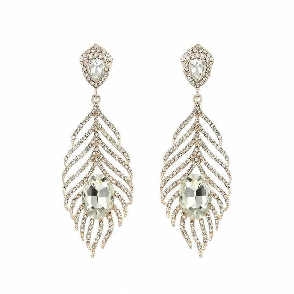 ROSE GOLD LEAF EARRINGS CLEAR STONES ( 1030 ) - Ohmyjewelry.com
