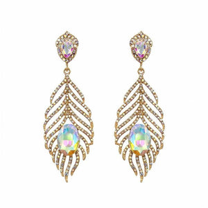 GOLD LEAF EARRINGS AB STONES ( 1030 ) - Ohmyjewelry.com