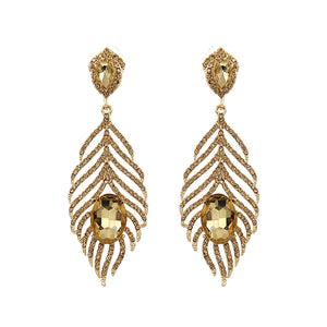 GOLD LEAF EARRINGS BROWN STONES ( 1030 ) - Ohmyjewelry.com