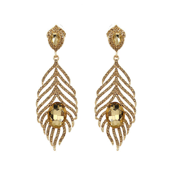 GOLD LEAF EARRINGS BROWN STONES ( 1030 ) - Ohmyjewelry.com