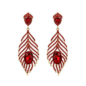 GOLD LEAF EARRINGS RED STONES ( 1030 ) - Ohmyjewelry.com