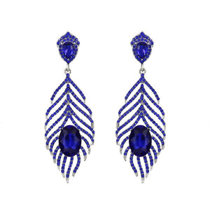 SILVER LEAF EARRINGS BLUE STONES ( 1030 ) - Ohmyjewelry.com