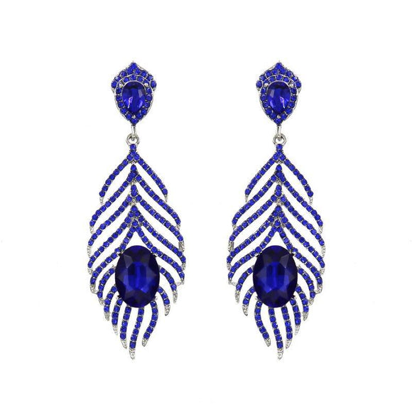SILVER LEAF EARRINGS BLUE STONES ( 1030 ) - Ohmyjewelry.com