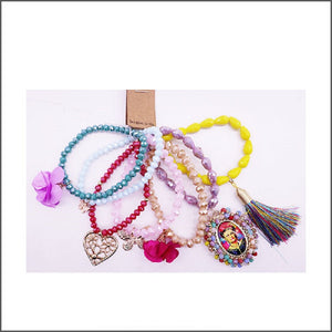 GOLD MULTI COLOR COLOR STRETCH BRACELETS TASSEL FRIDA KAHLO CHARMS ( 20 )