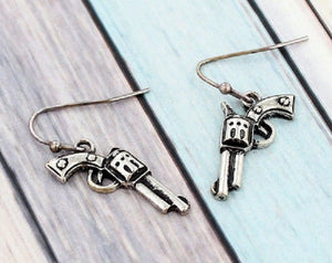 Burnish Silver Dangling Gun Earrings