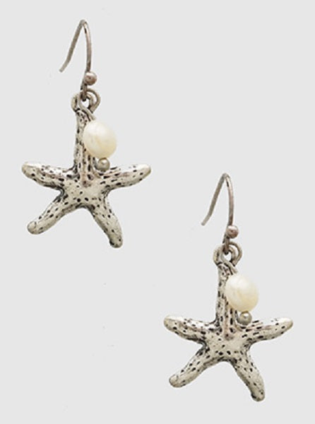 Burnish Silver Dangling Starfish Earrings