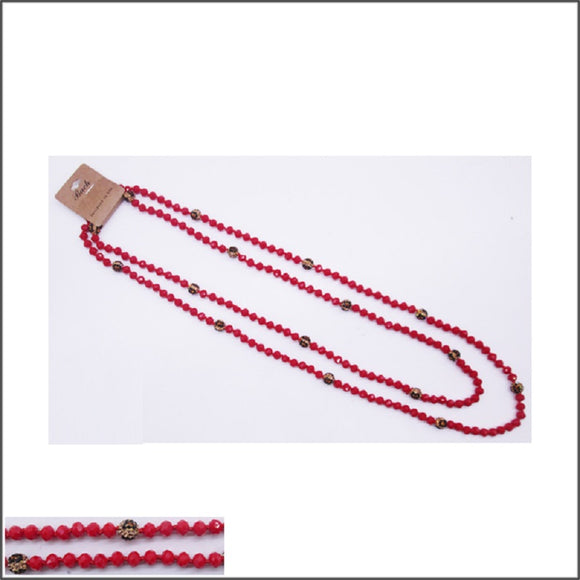 RED LEOPARD PATTERN SHAMBALLA BALL NECKLACE ( 102 27 )