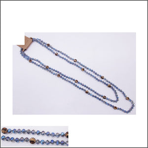 BLUE METALIC LEOPARD PATTERN SHAMBALLA BALL NECKLACE ( 102 312 )