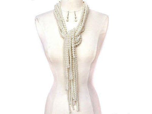 Multi Layered Various Function Cream Pearl Necklace with Earrings ( 3375 ) - Ohmyjewelry.com