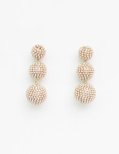 GOLD BALL EARRINGS CLEAR STONES ( 3783 GD )