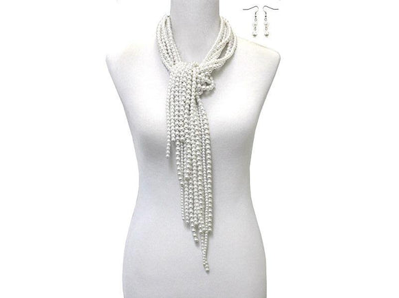 Multi Layered Various Function White Pearl Necklace with Earrings ( 3375 ) - Ohmyjewelry.com