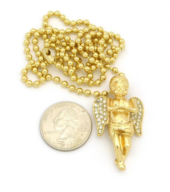 Gold Plated Rope Chain with Crystal Cherub Angel Pendant ( 10 )