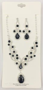 SILVER CLEAR BLACK Rhinestone Swirly Design Necklace Set ( 0119 1J )