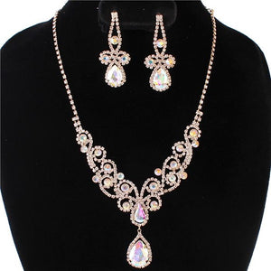 Gold Clear and AB Rhinestone Swirly Design Necklace Set