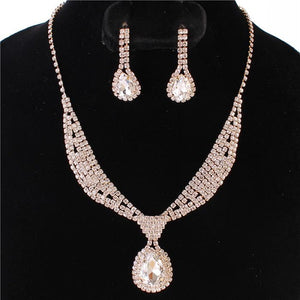 Gold Clear Pave Teardrop Rhinestone Necklace Set ( 0143 )