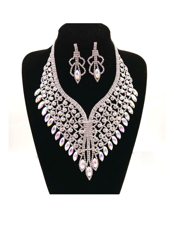 SILVER NECKLACE SET CLEAR AB STONES ( 0153 1X )
