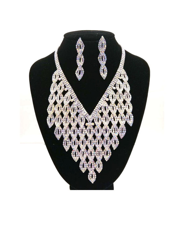 SILVER NECKLACE SET AB CLEAR STONES ( 0160 1X )