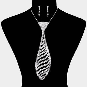 Silver Clear Rhinestone Tie Necklace ( 0130 1c)
