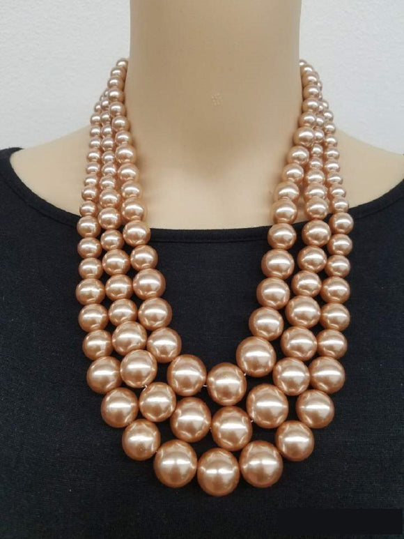 CHAMPAGNE COLOR 3 Layer Graduating Pearl Necklace  ( 0058 2CH )