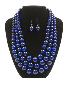 BLUE 3 Layer Graduating Pearl Necklace  ( 0058 3RB )