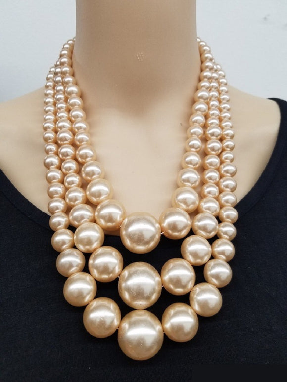 PEACH PEARL NECKLACE SET ( 0059 2CH )