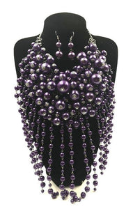 Purple Waterfall Pearl Statement Necklace with Matching earrings ( 0062 3PU ) - Ohmyjewelry.com