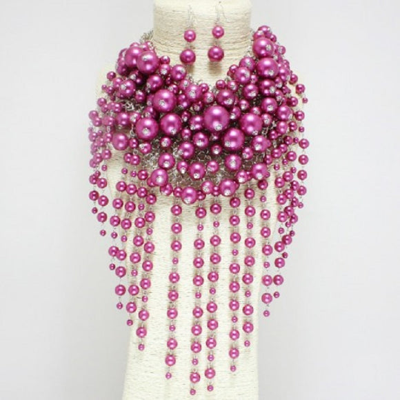 Fun Bubble Waterfall Pearl Statement Necklace 0075FU