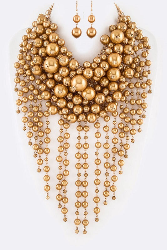 Gold Fun Bubble Waterfall Pearl Statement Necklace ( 0075 2GL )