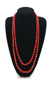 8mm 60" KNOTTED RED AB CRYSTAL BEADED LONG NECKLACE ( 0064 RD407 )