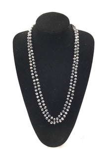 8mm 60" KNOTTED GUNMETAL SILVER CRYSTAL BEADED LONG NECKLACE ( 0064 100 )