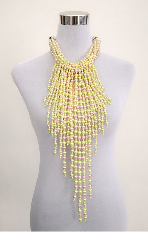 SILVER PINK GREEN PEARL NECKLACE SET(PKGR)