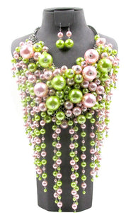 PINK AND GREEN WATERFALL STATEMENT PEARL NECKLACE ( 0075 3PKGR )