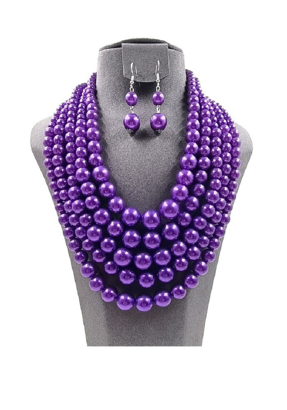 PURPLE PEARL NECKLACE SET ( 0097 3PU )